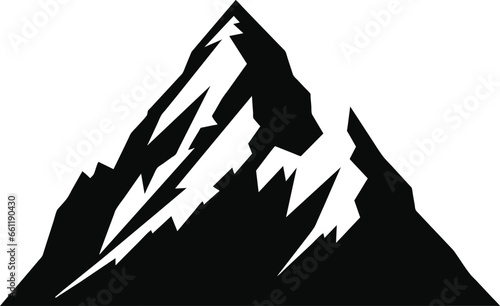 Mountains, rocky peaks. Abstract minimalistic style. One-stroke drawing. Hand-drawn by brush. Vector Illustration