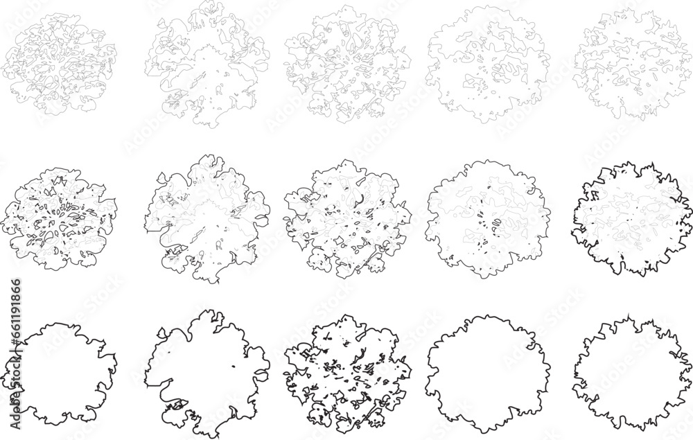 Tree plan line silhouettes - top view set 3 Stock Vector | Adobe Stock