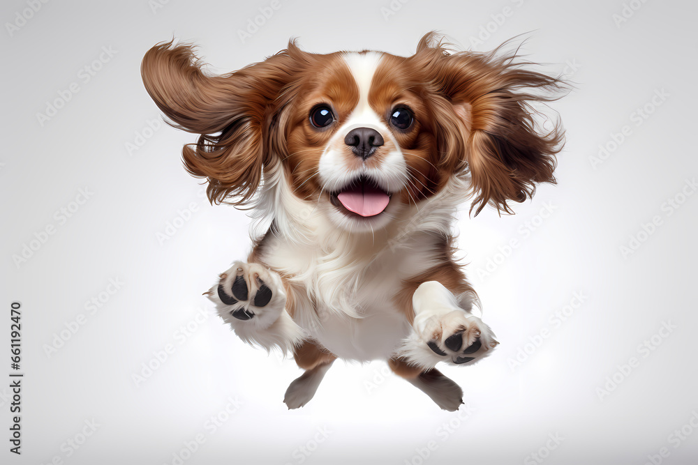 Cavalier King Charles Spaniel Jumping on White Background Cavalier King Charles Spaniel Jumping on White Background