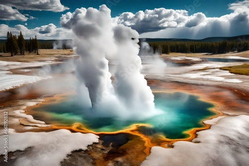 View of volcanic geyser at Yellowstone,