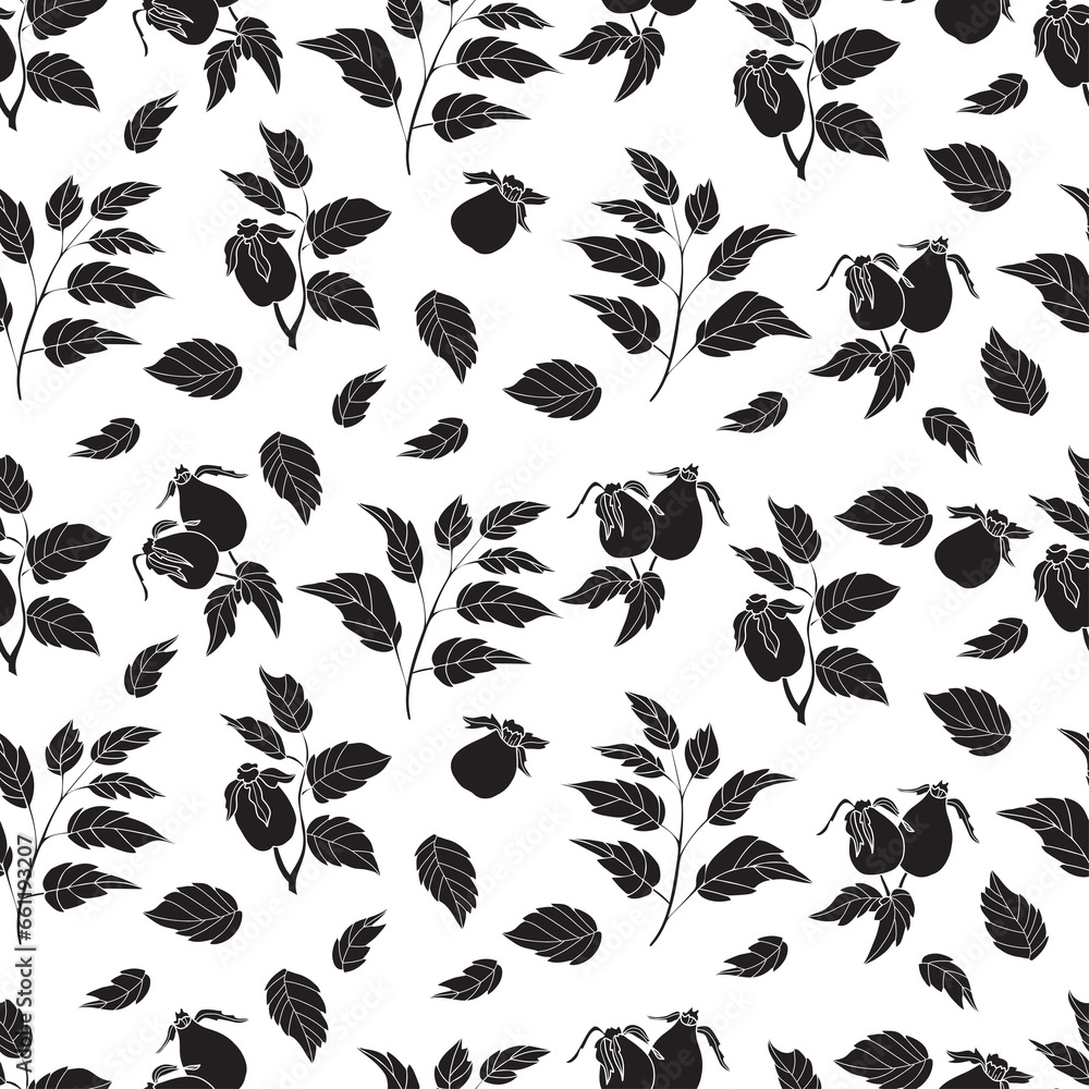 Fototapeta premium Floral seamless pattern. Rosehip