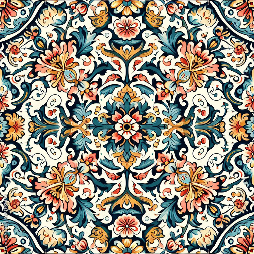 Set of patterned azulejo floor tiles. Abstract geometric background. Vector illustration, seamless mediterranean pattern. Portuguese floor tiles azulejo design. Floor cement talavera tiles collection
