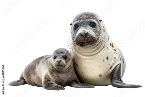 Mother Seal and Pup on isolated background