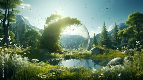 Nature 3d concept with bubble