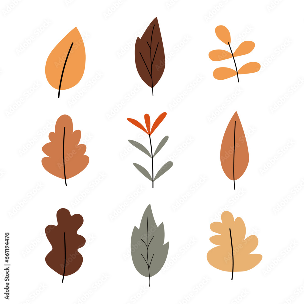 Set of autumn leaves, a pattern of autumn leaves and mountain ash Set of autumn leaves, a pattern of autumn leaves and mountain ash