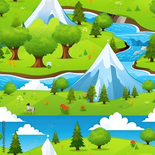 Scenery mountain landscape cartoon repeat pattern