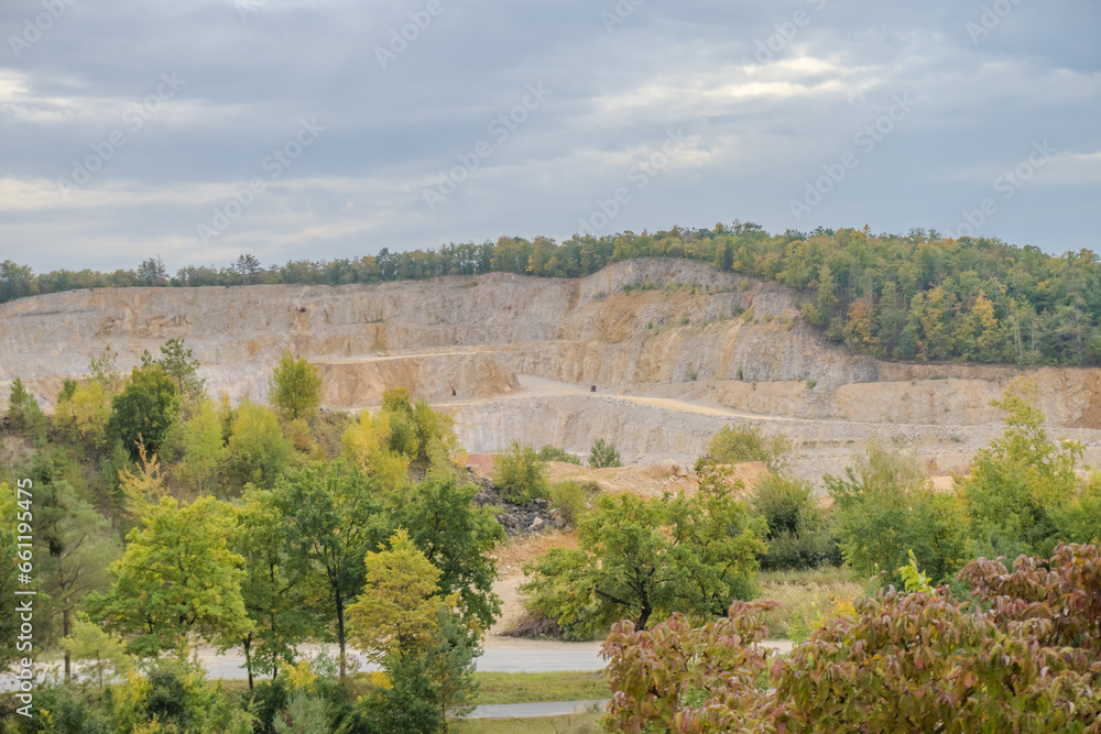 Extensive opencast mines near Beroun With mountains of sand in autumn weather