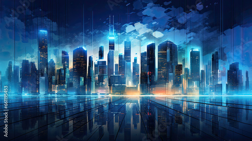 Abstract 3D Business Background  Futuristic Corporate Cityscape in Blue Hues - Generative AI