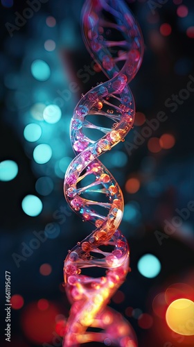 Pink and violet DNA on black background. Medical background