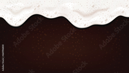 Seamless vector background of realistic stout beer with flowing foam and bubbles.