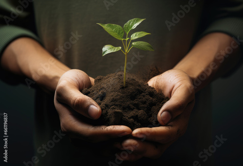 Young plant in hands