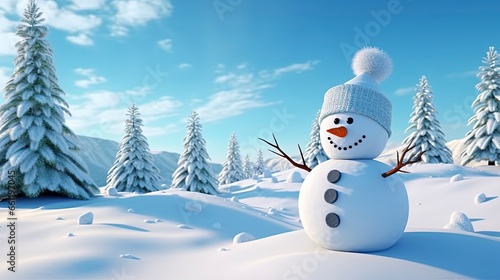 Craft a scene featuring a snowman surrounded by a snowy landscape on a white background, generative ai © Nia™