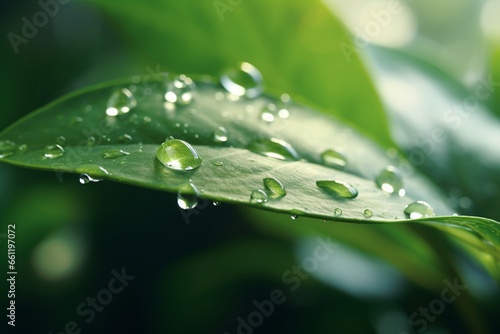 water drops on green leaf, Generative AI