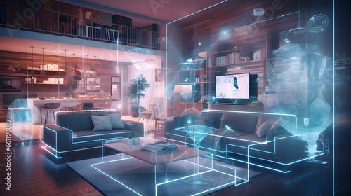 Modern living room, smart home concept  photo