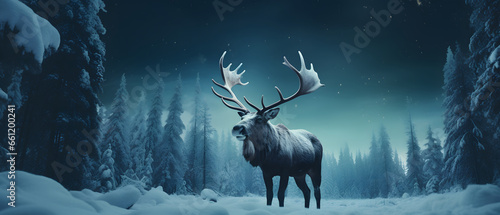 elk at the north pole on christmas night illuminated with moonlight