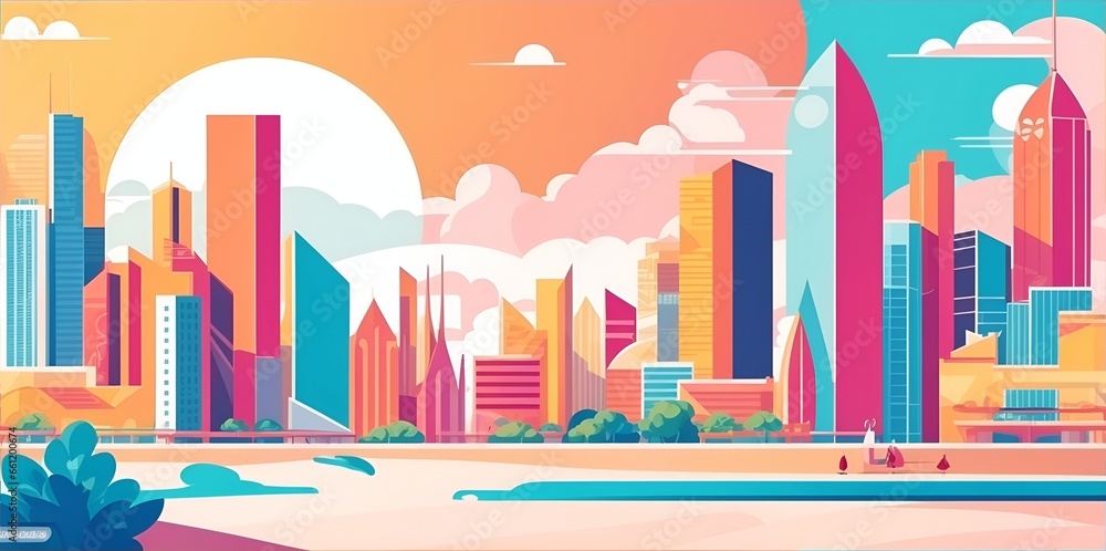 Fototapeta premium Cartoon cityscape. AI generated illustration