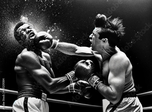 Black and White AI-Generated Boxing Knockout Photo © Uolir