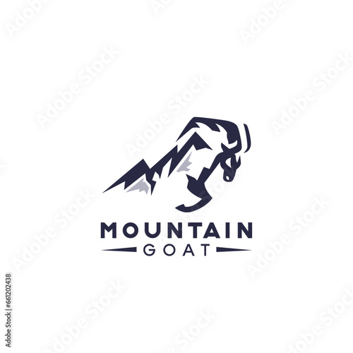 combination of a goat and mountains Logo Design Symbol Template Flat Style Vector Illustration