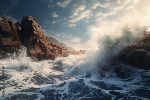 waves crashing on rocks, Generative AI