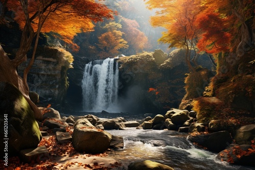 waterfall in autumn, Generative AI © Nino58