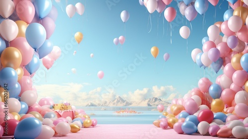 Fotografia Background of a birthday celebration with a balloon border
