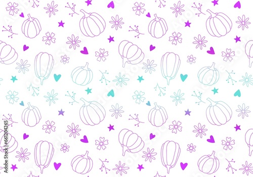 Cartoon retro vegetable harvest seamless Halloween pumpkins pattern for wrapping paper and fabrics and linens