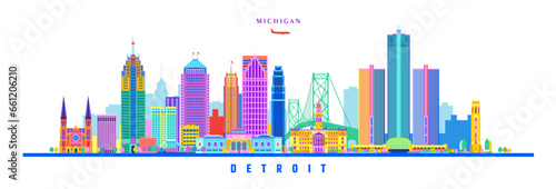 detroit city landmarks architectural colorful abstract vector illustration on a white background	