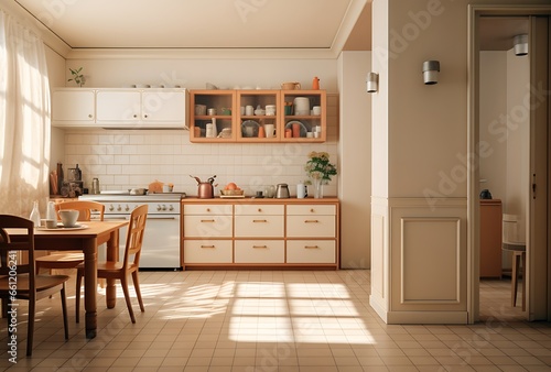 3d rendering of modern kitchen interior in scandinavian style