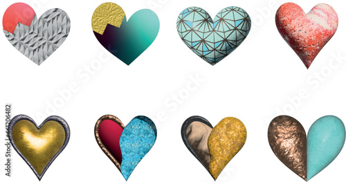 Abstract Hearts Set Vector 3D Illustration