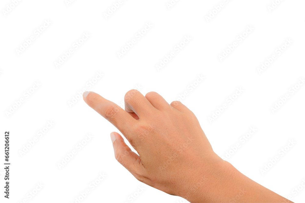 Hand pointing at something on white background with clipping path.