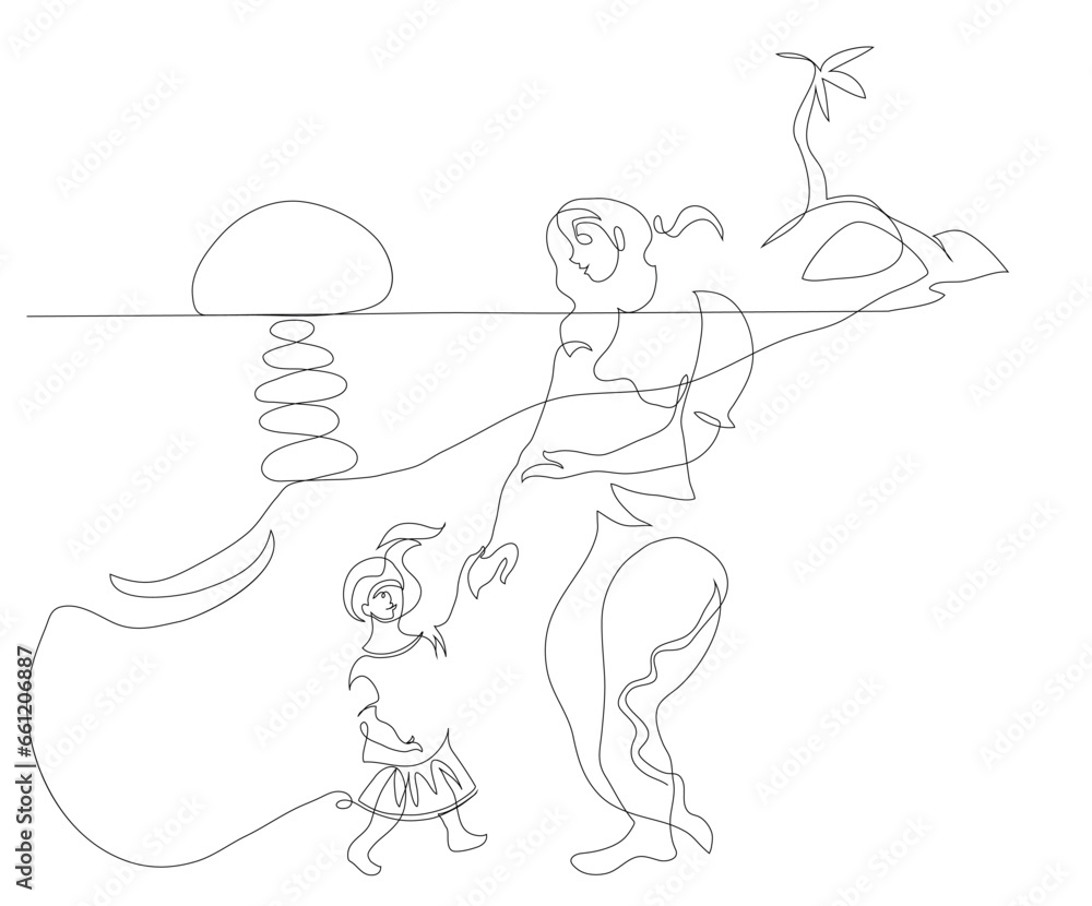 One line drawing of mother and daughter holding hands, walk on beach.
One continuous line drawing of walk on beach and bonding with love. One line drawing of mother and daughter holding hands, walk on beach.
One continuous line drawing of walk on beach and bonding with love.
