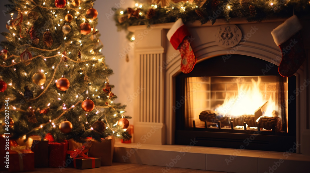 beautifully decorated christmas home with fireplace 