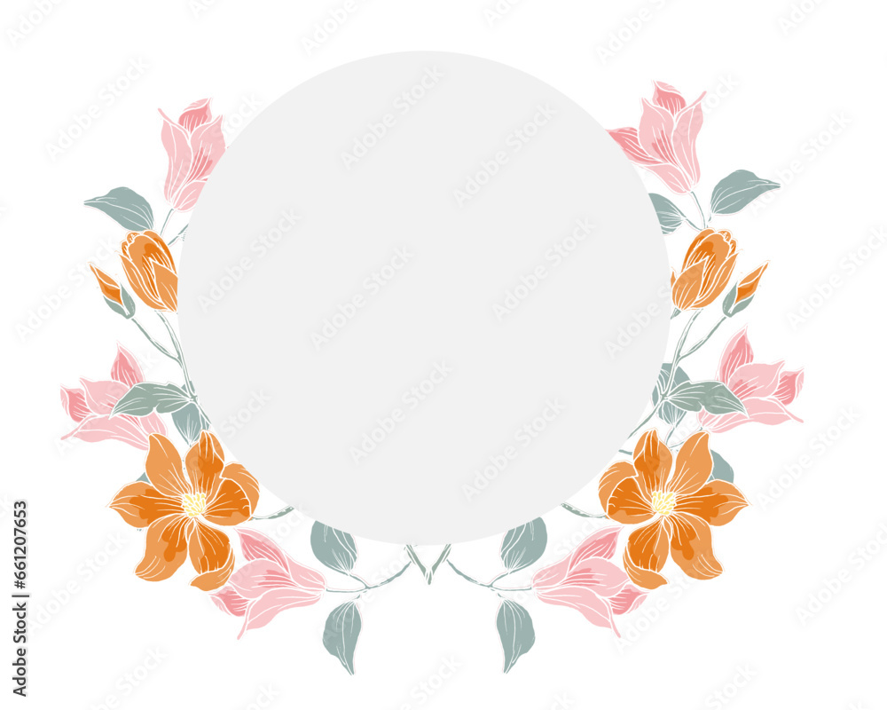 Hand Drawn Vintage Magnolia Flower Wreath