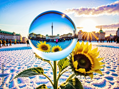 Maidan Nezalezhnosti, Kyiv, Ukraine, in glass ball photo