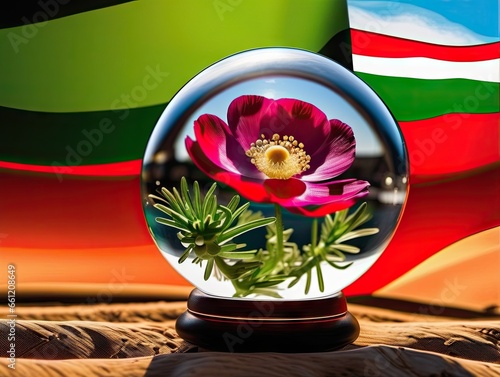 Palestinian poppy and flag with glass reflecting ball. © CJH Photography ::C