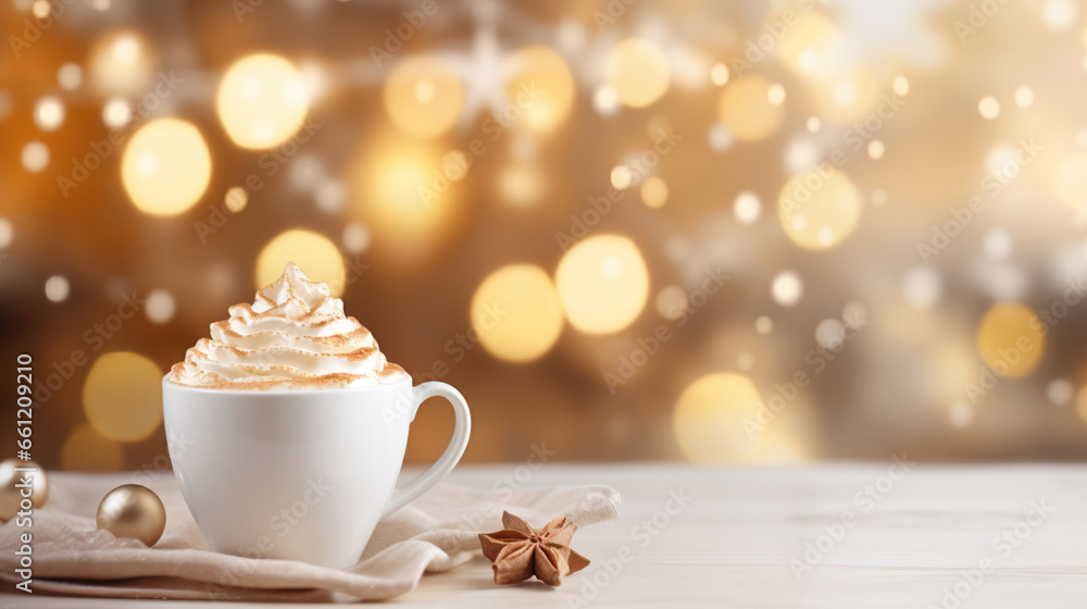 Hot beverage with christmas background. AI Generative. Hot beverage with christmas background. AI Generative.