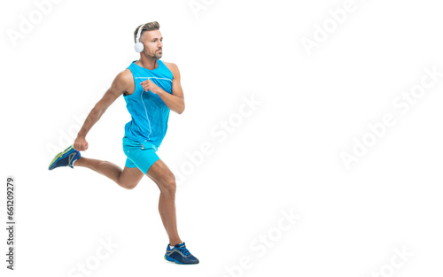 athletic man sport runner sportsman running and joggig in sportswear has stamina isolated on white background with copy space