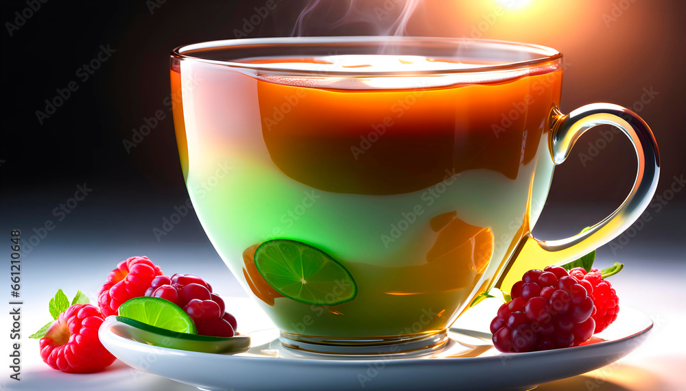 Delicious hot cup of tea with a slice of lime, photo for advertising Delicious hot cup of tea with a slice of lime, photo for advertising