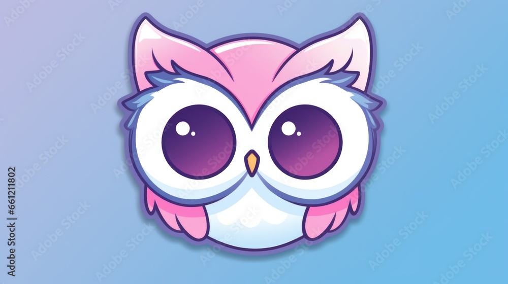 A cartoon owl with big eyes on a blue background
