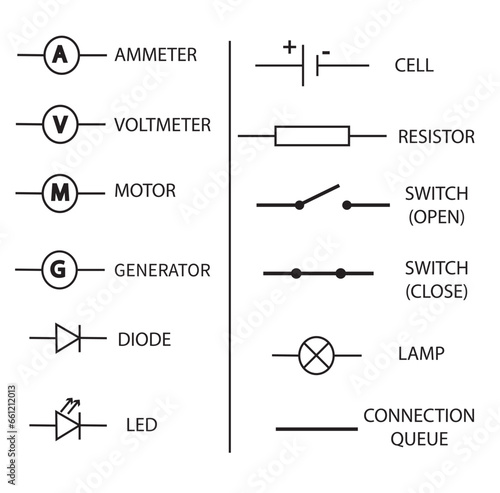 Electronic circuit symbols. Vector Illustration.