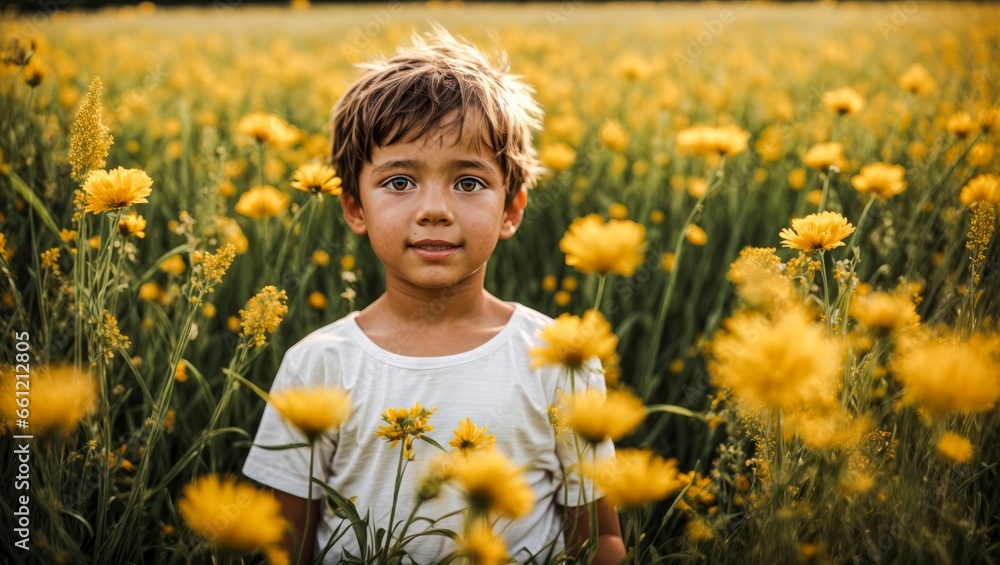 A child in a field of yellow flowers A child in a field of yellow flowers