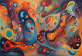 bright colorful modern abstract painting with bold flowing shapes suggesting a biology or microbiology theme