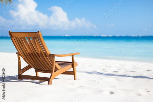 two wooden chairs in a tropical beach environment - generative AI