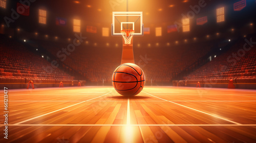 Background of basketball theme with ball and gymnasium photo