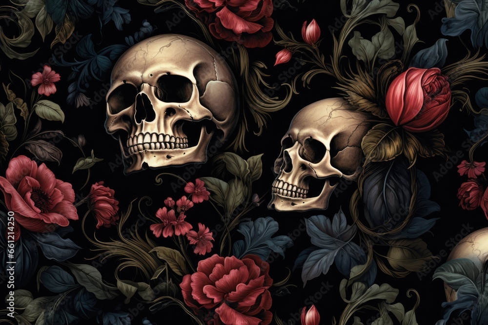 dead, floral hysterical skulls pattern Generative AI dead, floral hysterical skulls pattern Generative AI