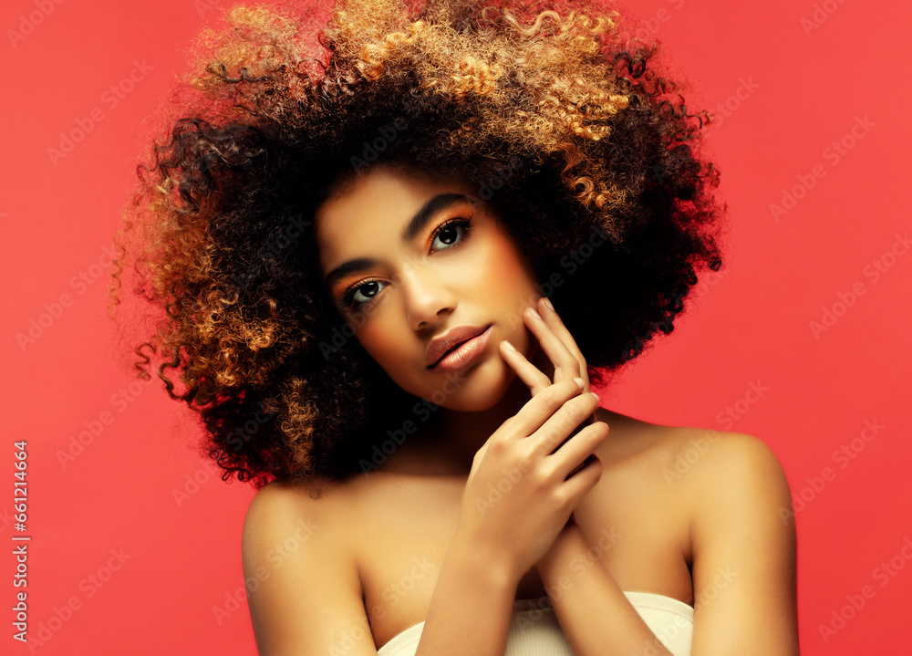 Fototapeta premium Young beautiful african american woman with afro hair.