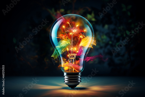 Colorful light bulb illustration. Creative Ideas Unleashed: Exploring the Power of Innovation and the Concept of Idea Generation. High quality photo