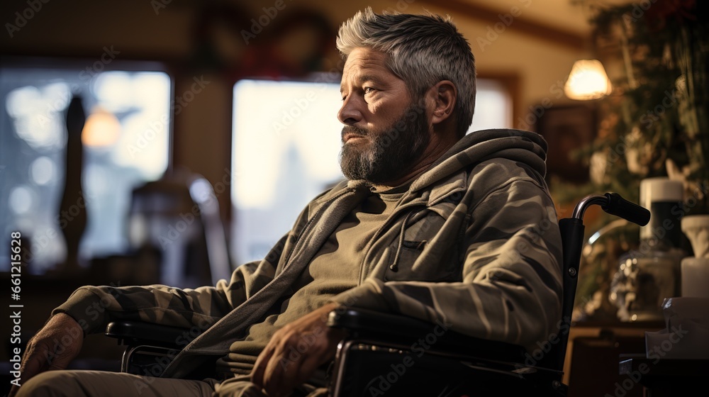 A male veteran who lives his life in a wheelchair. A male veteran who lives his life in a wheelchair.