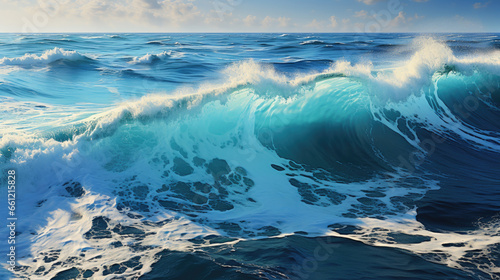 Blue Powerful waves breaking in the ocean