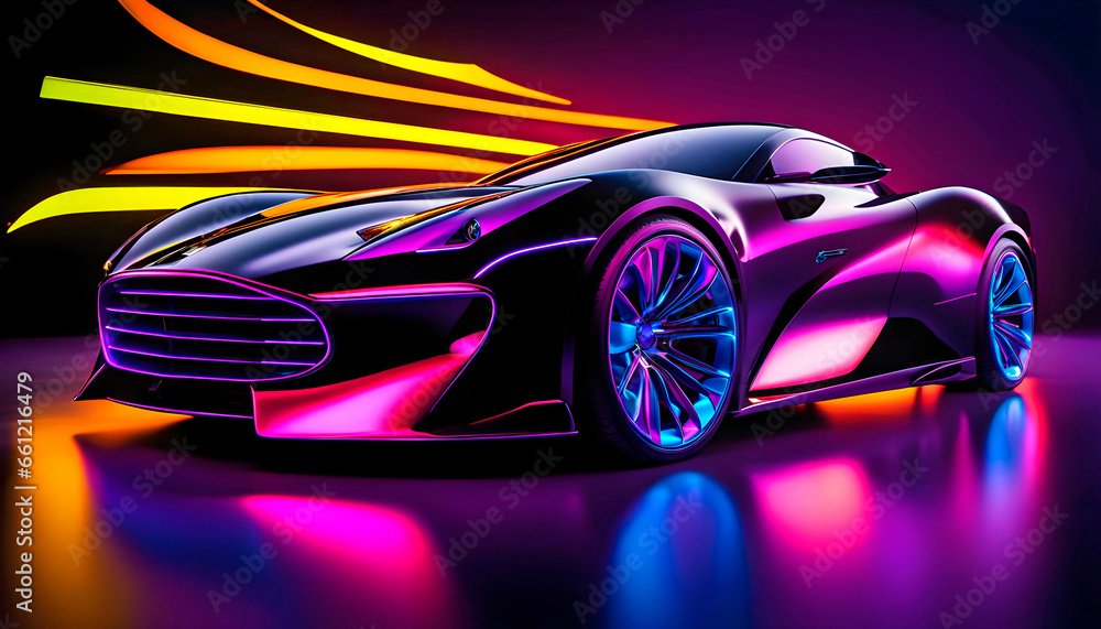 Beautiful modern abstract car design in neon light Beautiful modern abstract car design in neon light